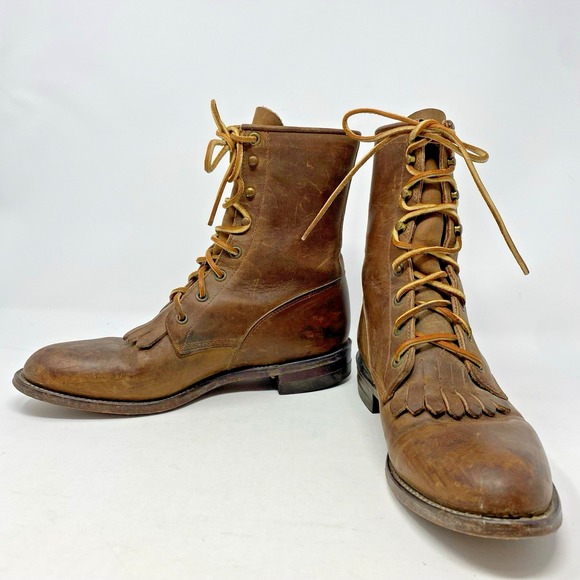 Justin 575 Ropers Womens B Brown Leather Lace Kiltie USA Made - Main Image